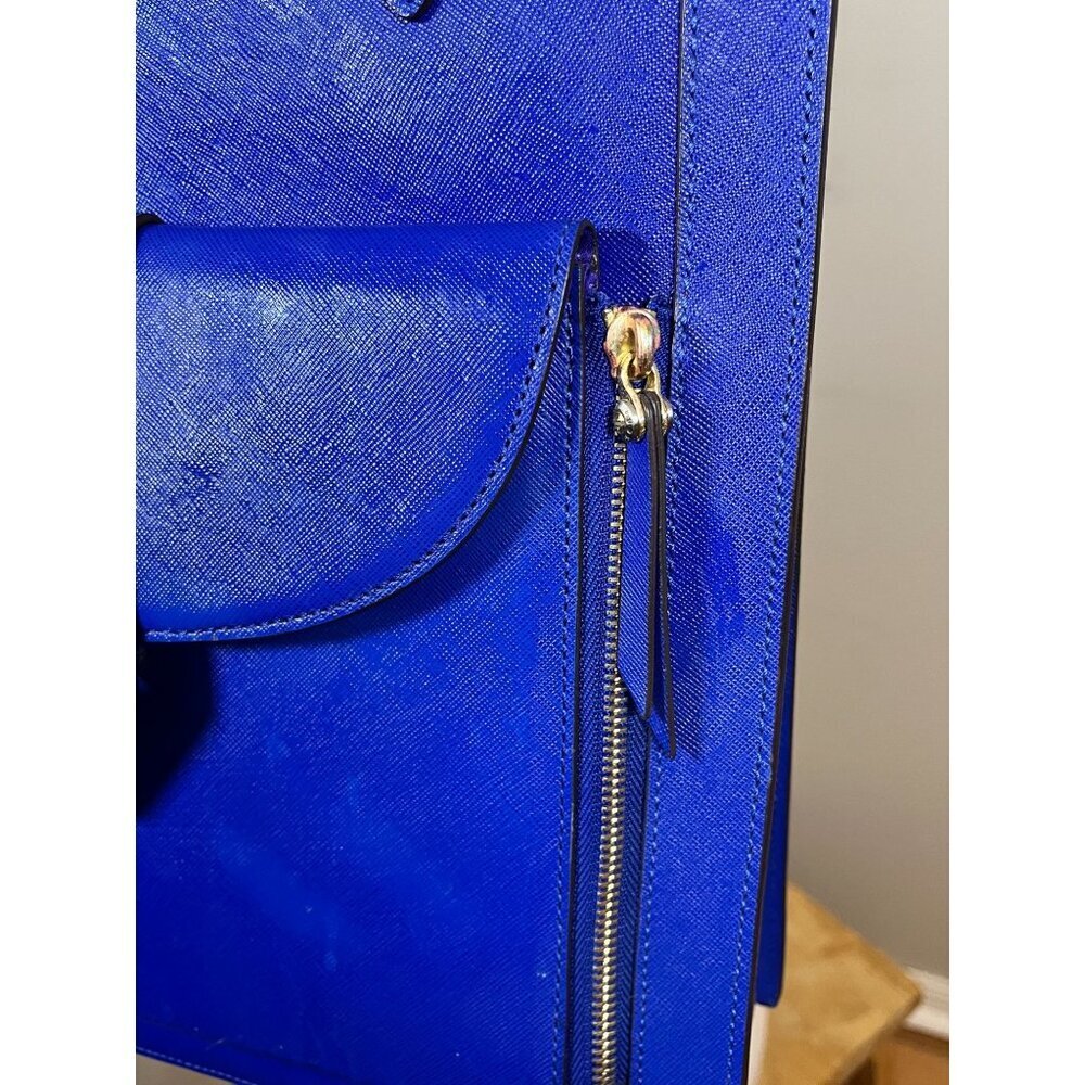 Henri Bendel Saffiano Leather Rivington Royal Blue Tote Pebbled Luxury Preppy - Picture 13 of 16